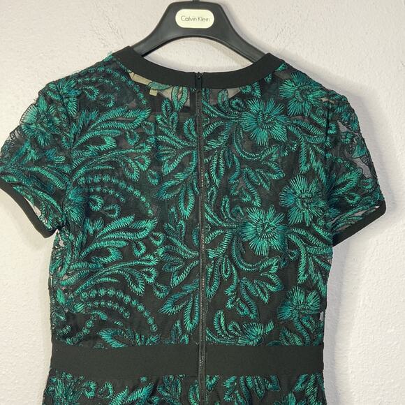 Rachel Roy Women Emerald Green/Black Embroidered Floral Pattern Dress Size 10 - Picture 9 of 12